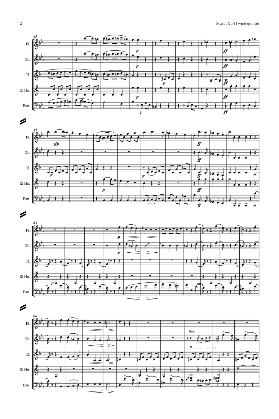 Beethoven: Wind Sextet Op.71 - wind quintet Woodwind Quintet scores gallery preview page 2