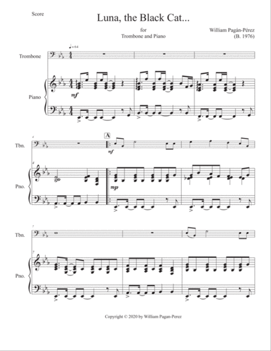 Luna, The Black Cat for Trombone and Piano Piano scores gallery preview page 2