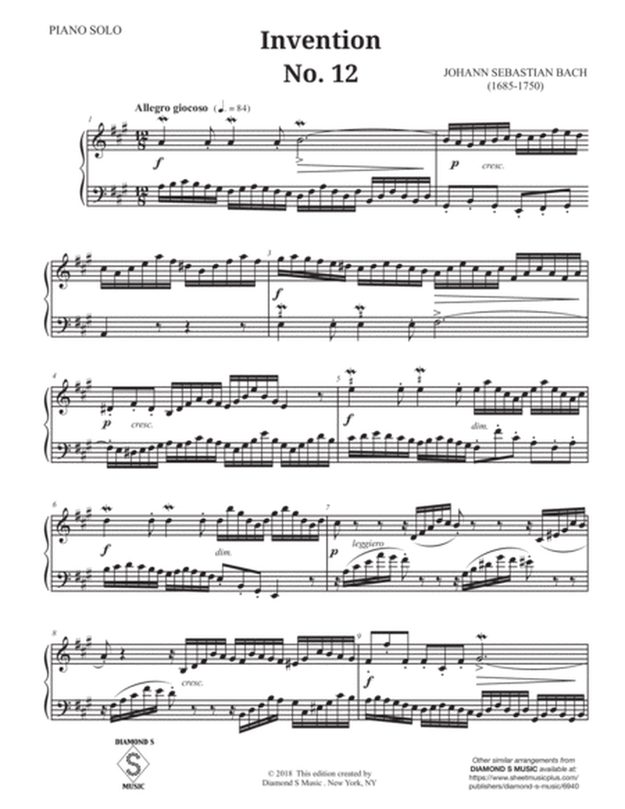 2-Part Invention No. 12 in A major by J.S. BACH, BWV 783 for Solo Piano image number null