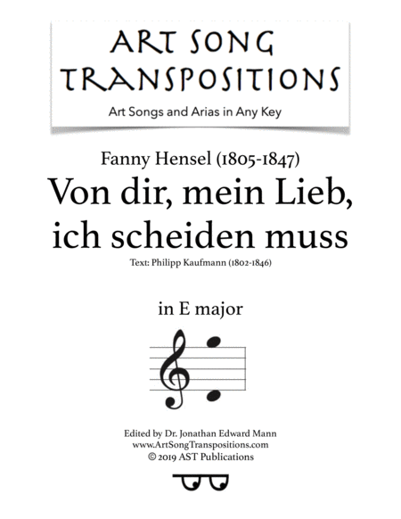 HENSEL: Von dir, mein Lieb, ich scheiden muss (transposed to E major)