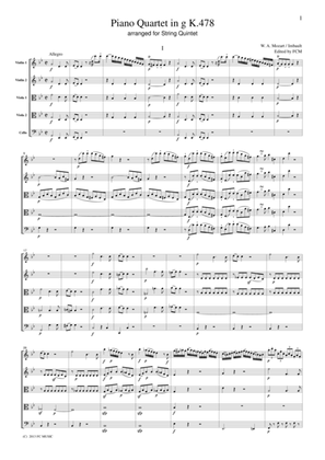 Mozart Piano Quartet in g K.478 (arranged for String Quintet around 1800), for string quintet, CM09