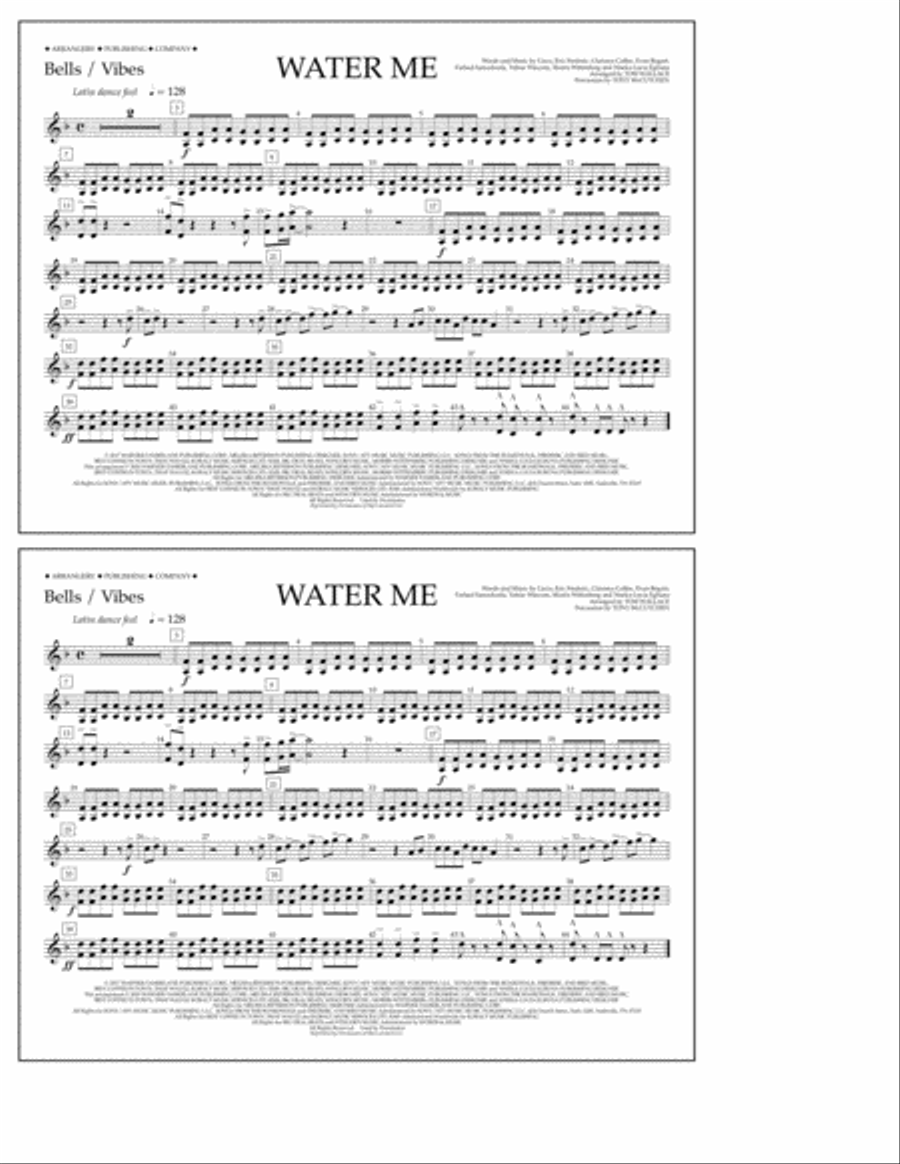 Water Me (arr. Tom Wallace) - Bells/Vibes Marching Band scores gallery preview page 1