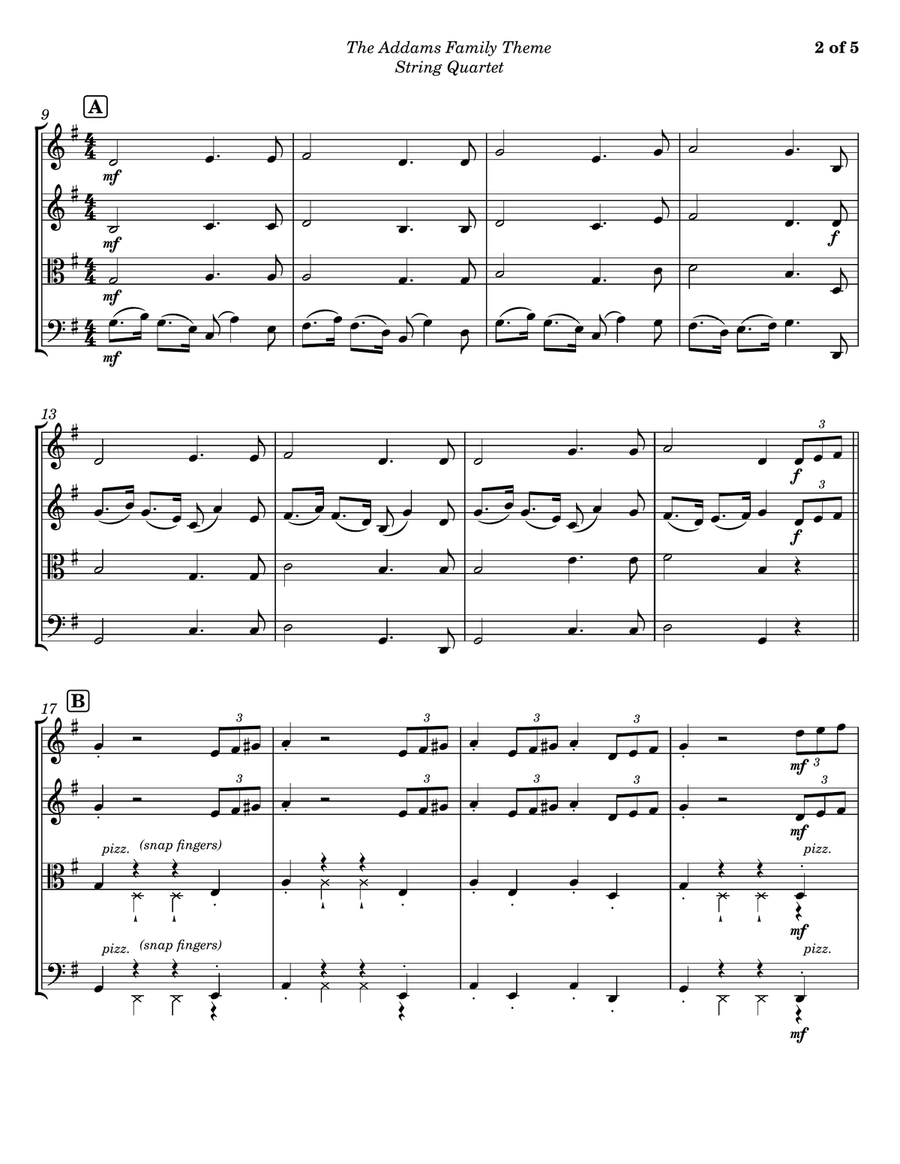 The Addams Family Theme String Quartet scores gallery preview page 2