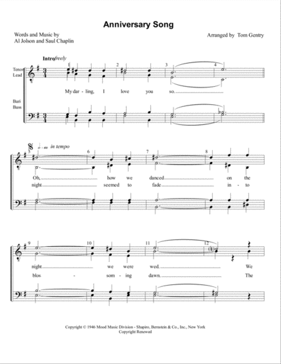 Anniversary Song Anniversary Song TTBB scores gallery preview page 1
