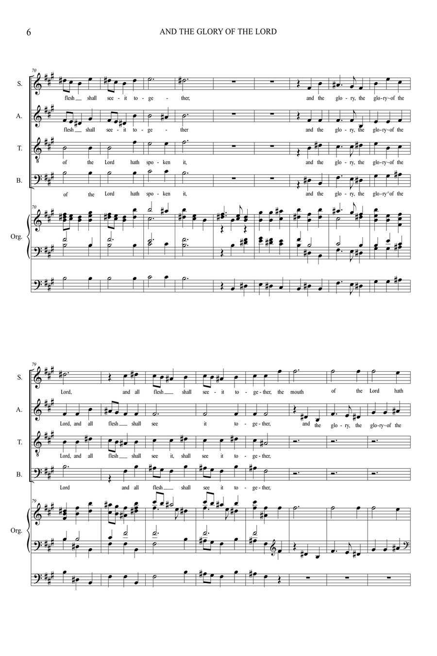 AND THE GLORY OF THE LORD - Messiah - For SATB Choir and Organ (in A and in G) 4-Part scores gallery preview page 6