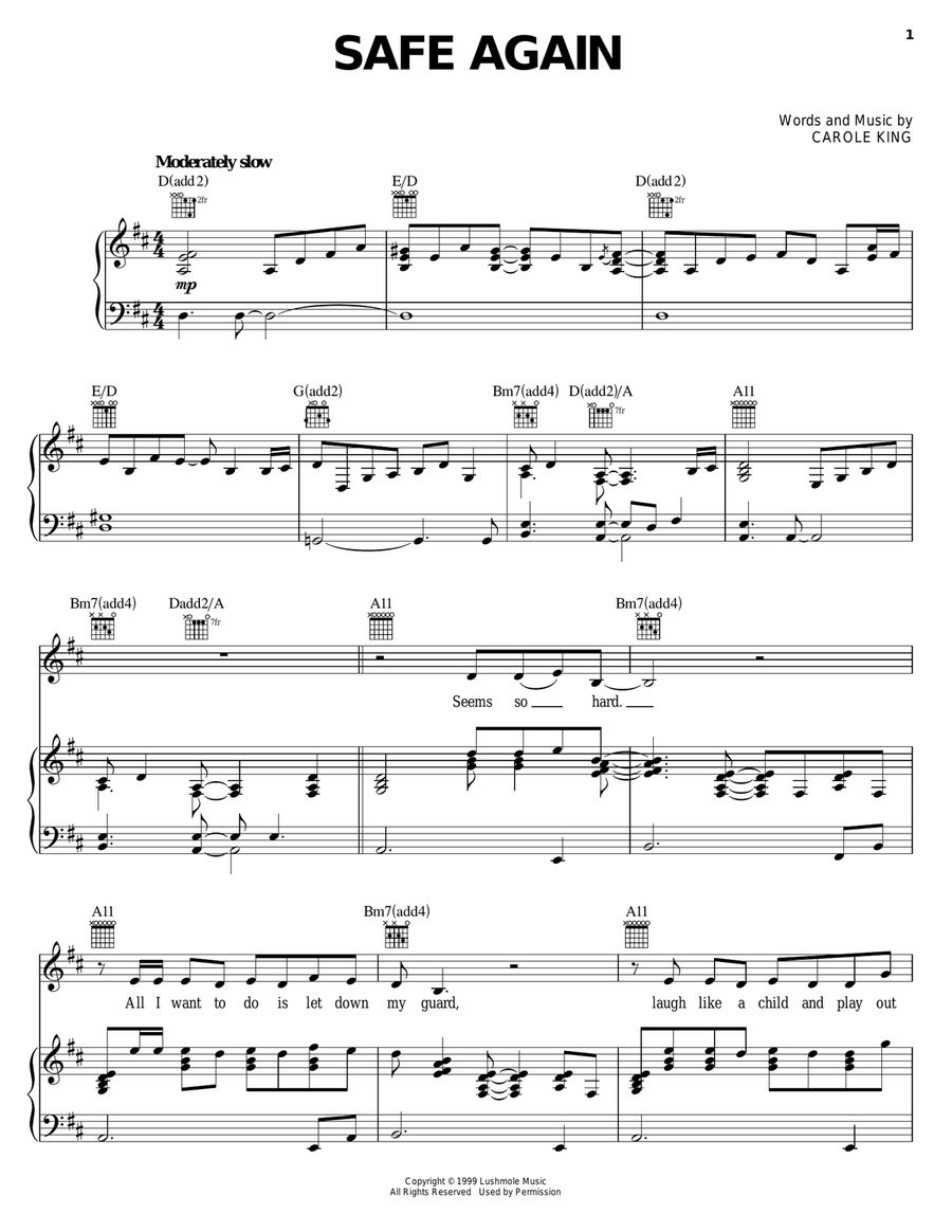 Safe Again Piano, Vocal, Guitar scores gallery preview page 1