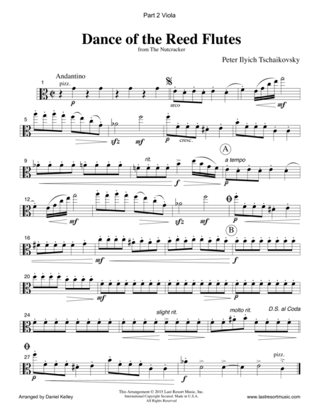 Dance of the Reed Flutes from The Nutcracker for Piano Quartet (Violin, Viola, Cello, Piano) Set of