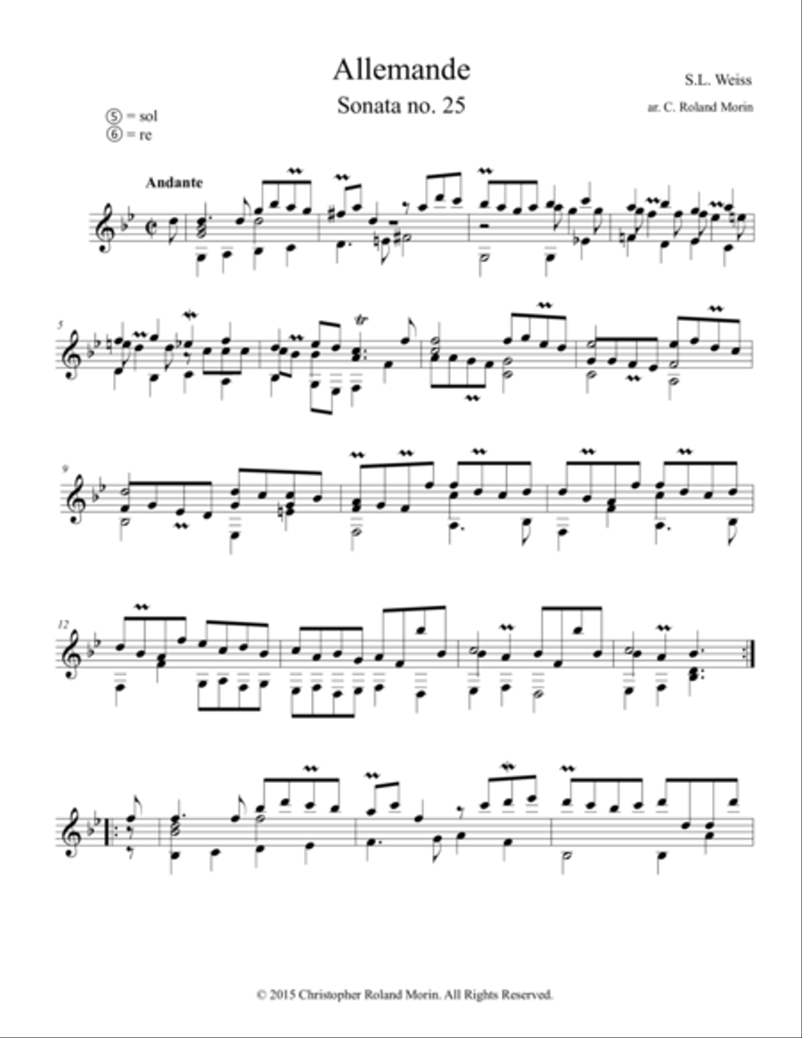 Allemande, Sonata no. 25. Classical Guitar scores gallery preview page 1