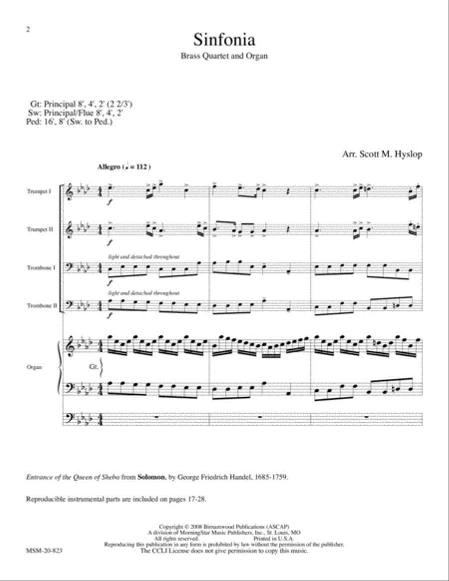 Sinfonia from The Arrival of the Queen of Sheba Organ scores gallery preview page 2