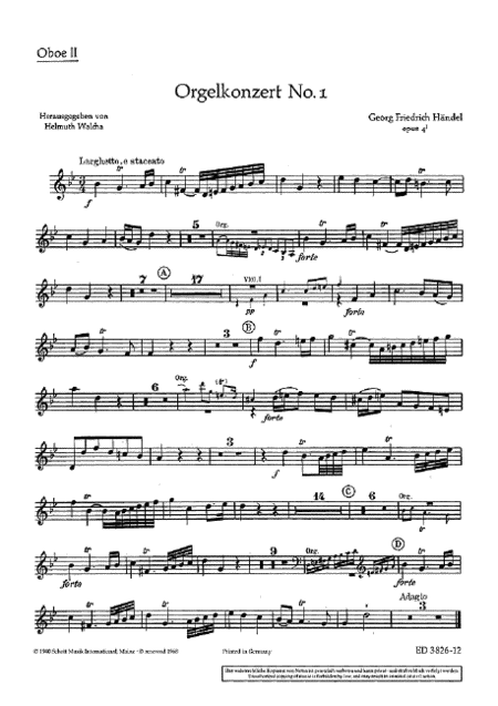 Organ Concerto 1 Op. 4, No. 1 G Minor