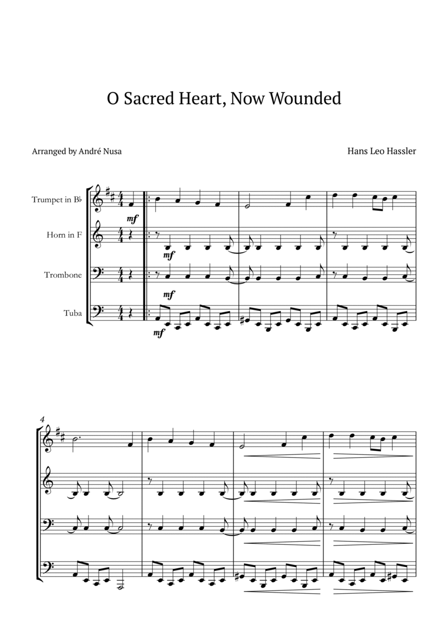 O Sacred Heart, Now Wounded Brass Quartet scores gallery preview page 1