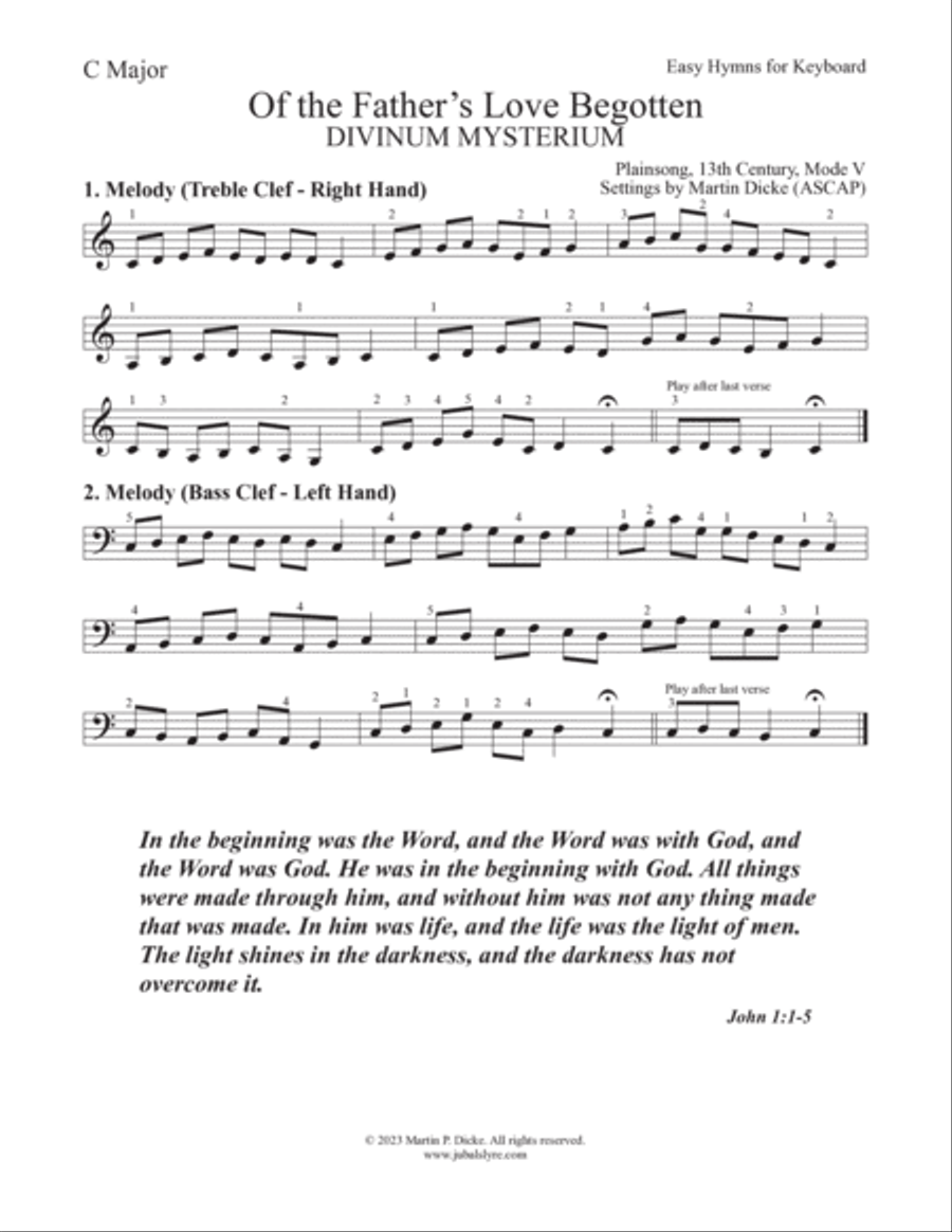 Of the Father's Love Begotten (Easy Hymns for Keyboard) Piano Method scores gallery preview page 3