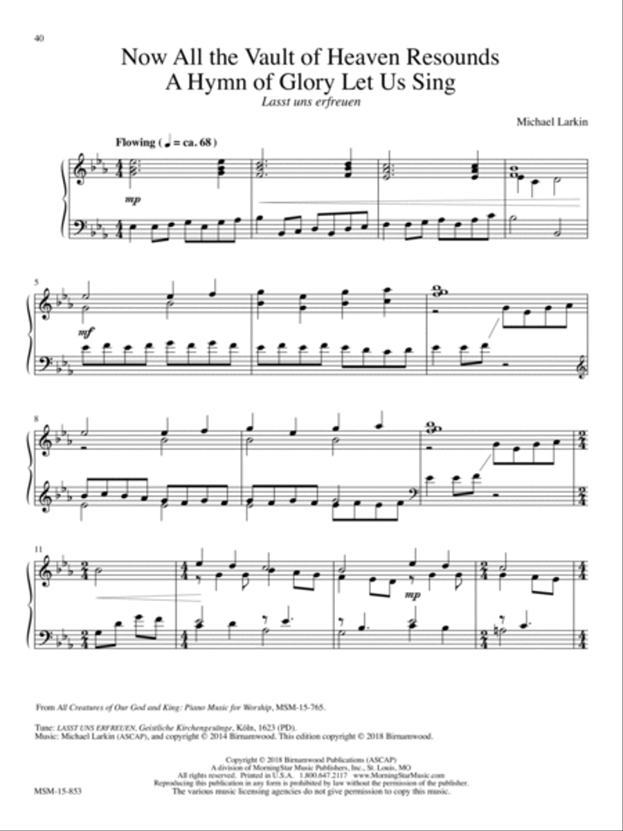 Now All the Vault of Heaven Resounds/A Hymn of Glory Let Us Sing Piano Solo scores gallery preview page 1