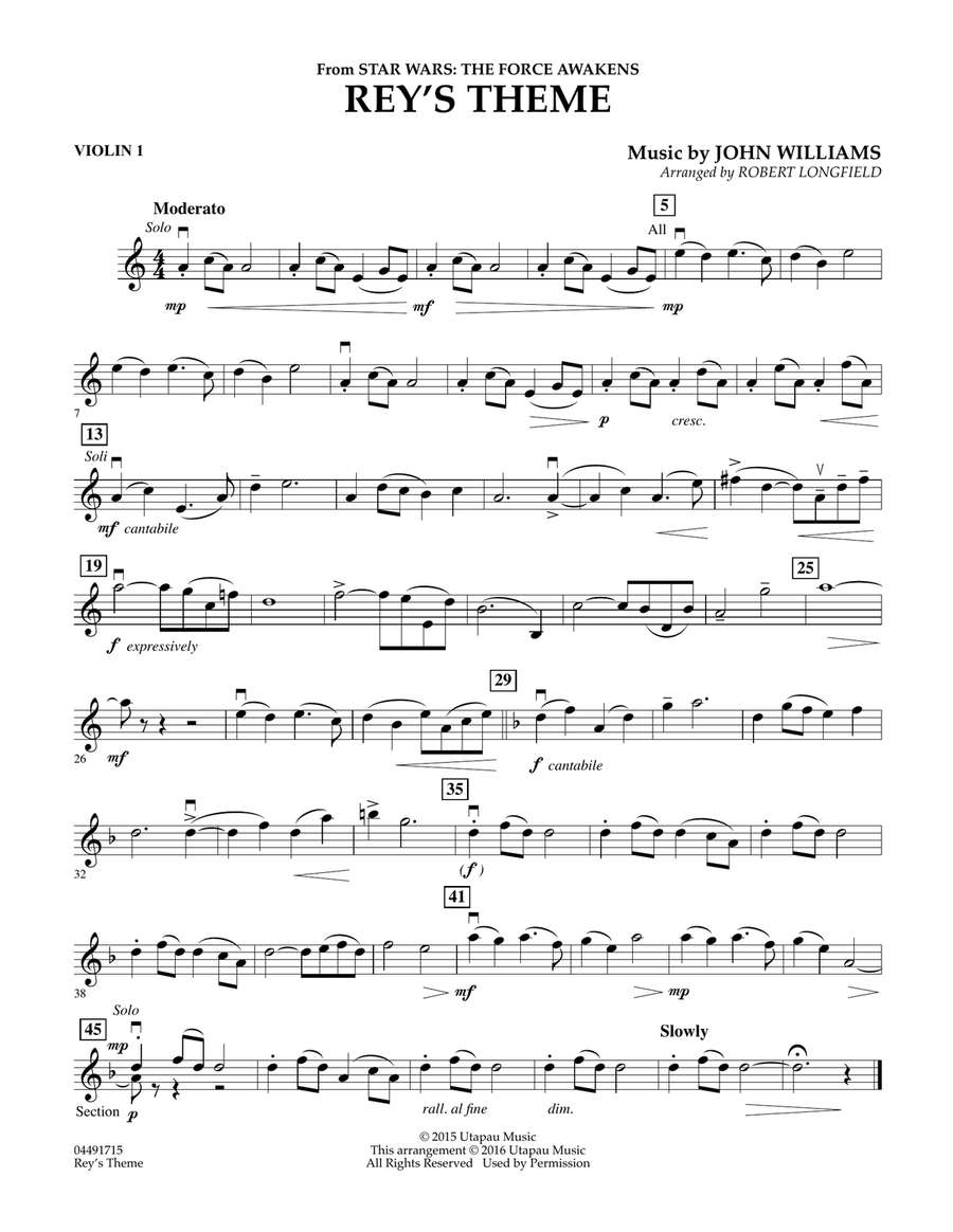 Rey's Theme (from Star Wars: The Force Awakens) - Violin 1 Orchestra scores gallery preview page 1