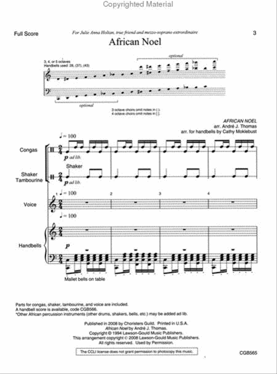 African Noel Full Score Handbell Choir scores gallery preview page 2