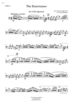 The Entertainer by Joplin - Cello Quartet (Individual Parts)