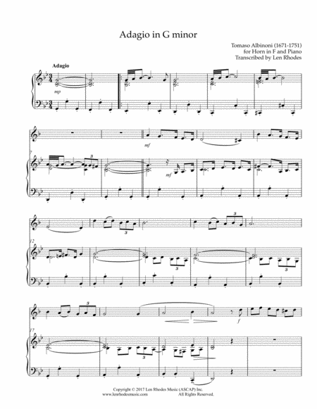 Albinoni - Adagio in G minor, for French Horn and Piano