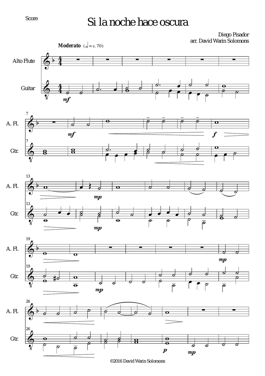 Si la noche hace oscura for alto flute and guitar Flute scores gallery preview page 1