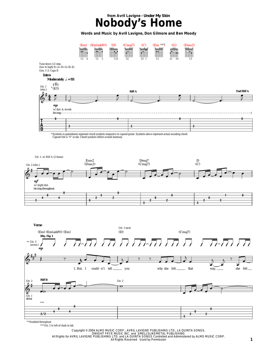 Nobody's Home Acoustic Guitar scores gallery preview page 1
