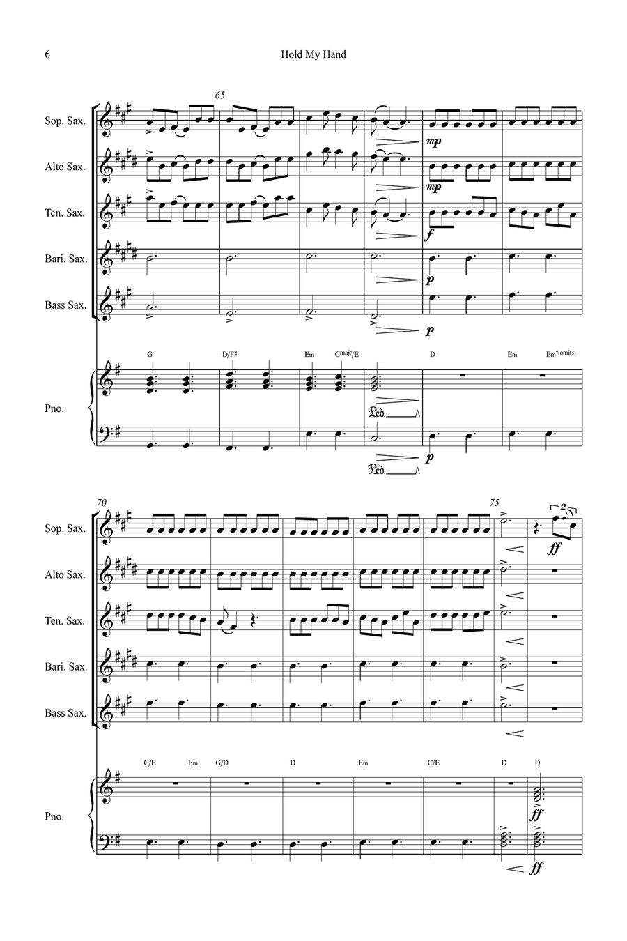 Hold My Hand Small Ensemble scores gallery preview page 6