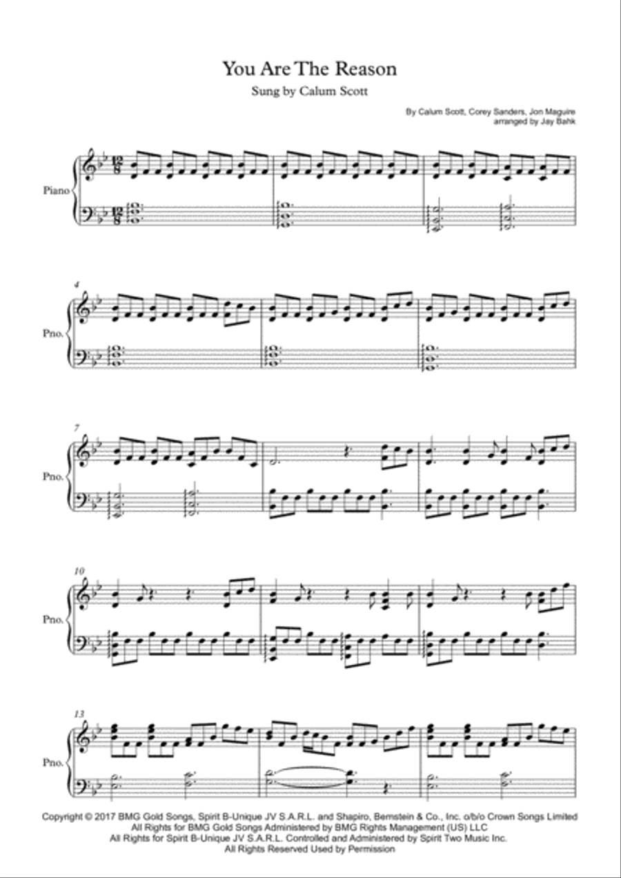 You Are The Reason Piano Solo scores gallery preview page 1