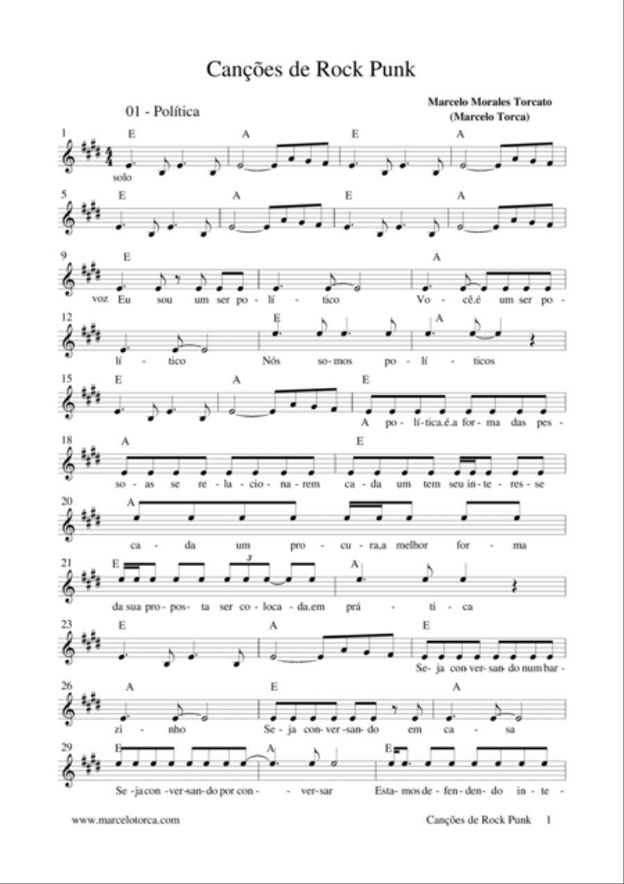 Canções de Rock e Punk Piano, Vocal, Guitar scores gallery preview page 1