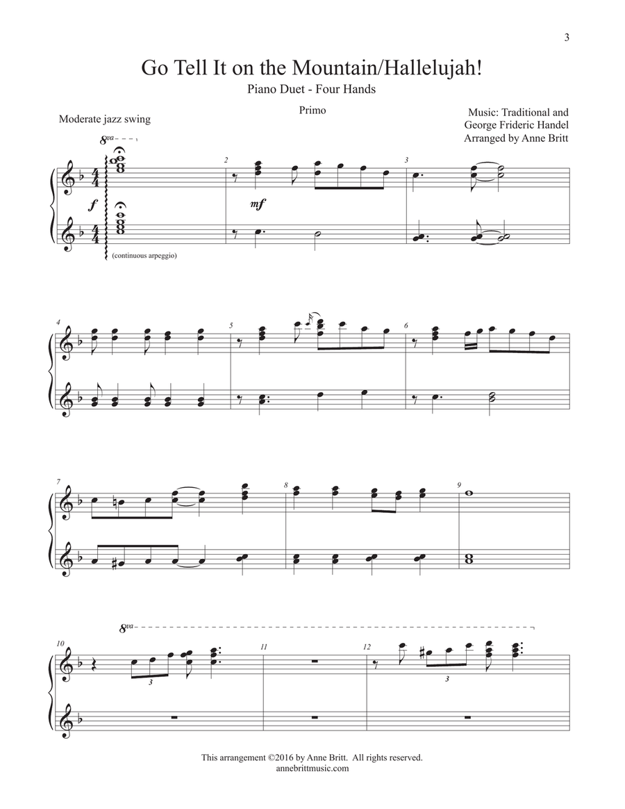 Go Tell It on the Mountain/Hallelujah! (piano duet) 1 Piano, 4-Hands scores gallery preview page 3
