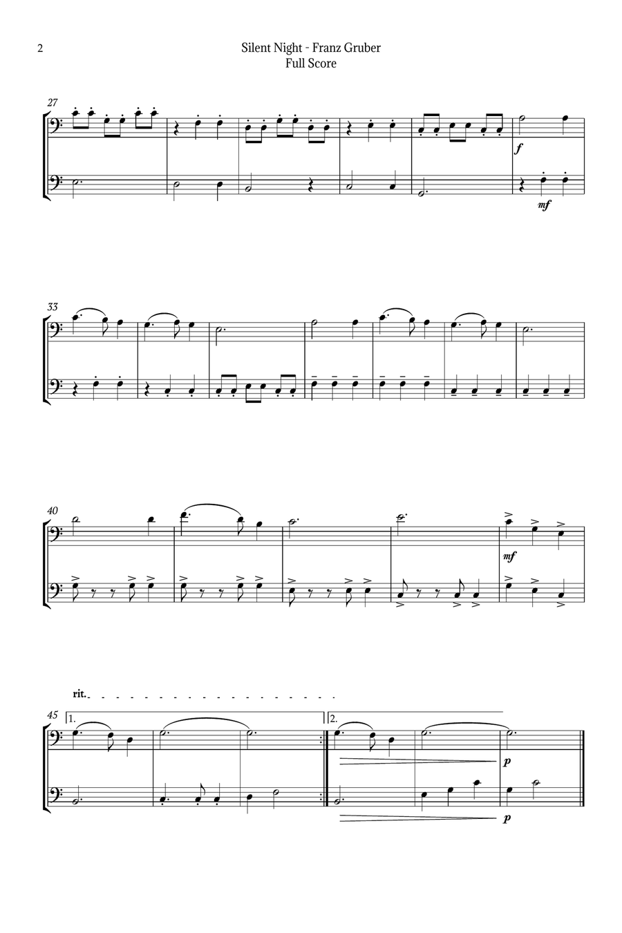 Silent Night for Cello Duet String Duet scores gallery preview page 2
