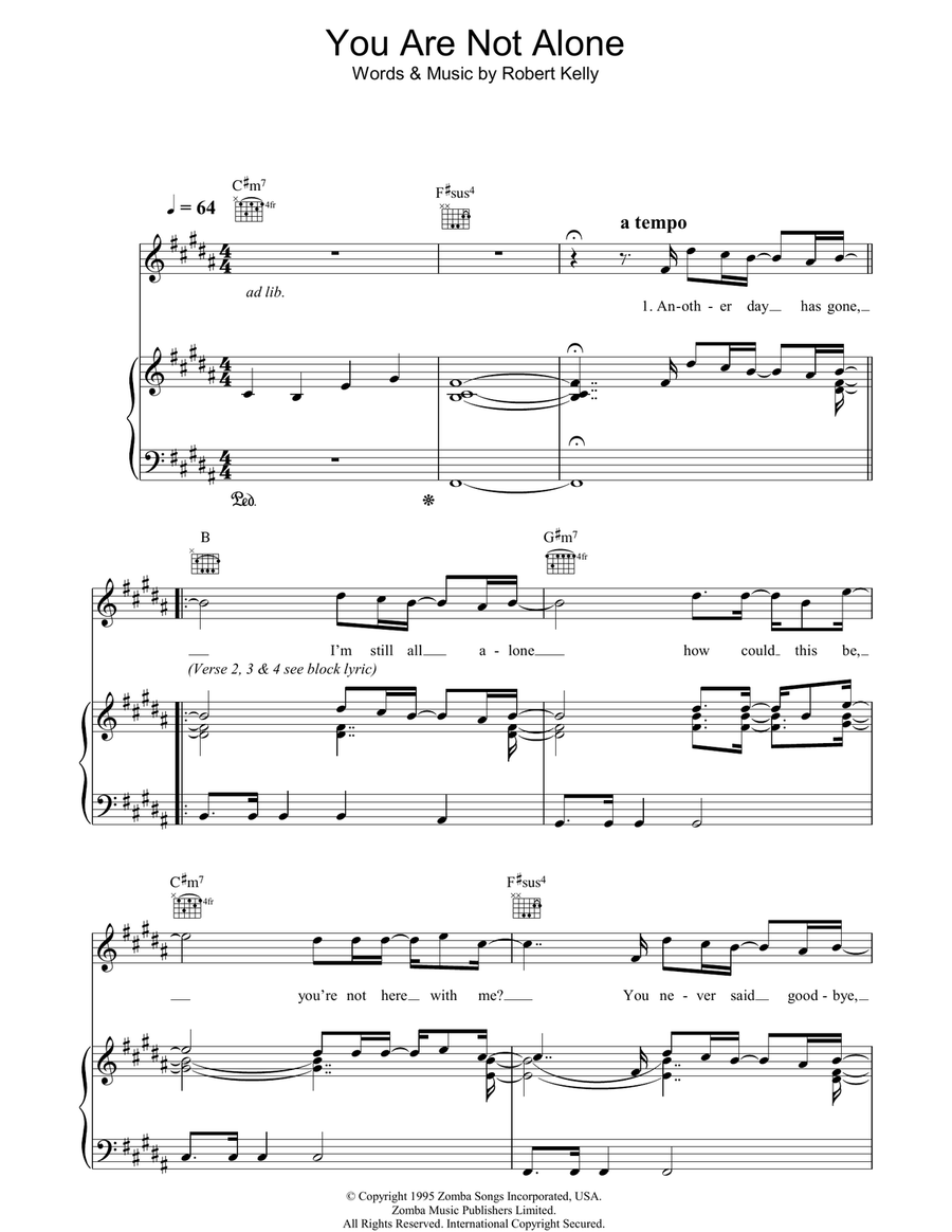 You Are Not Alone Piano, Vocal, Guitar scores gallery preview page 1