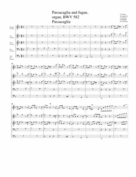 Passacaglia and Fugue, BWV 582 (arrangement for 5 recorders)