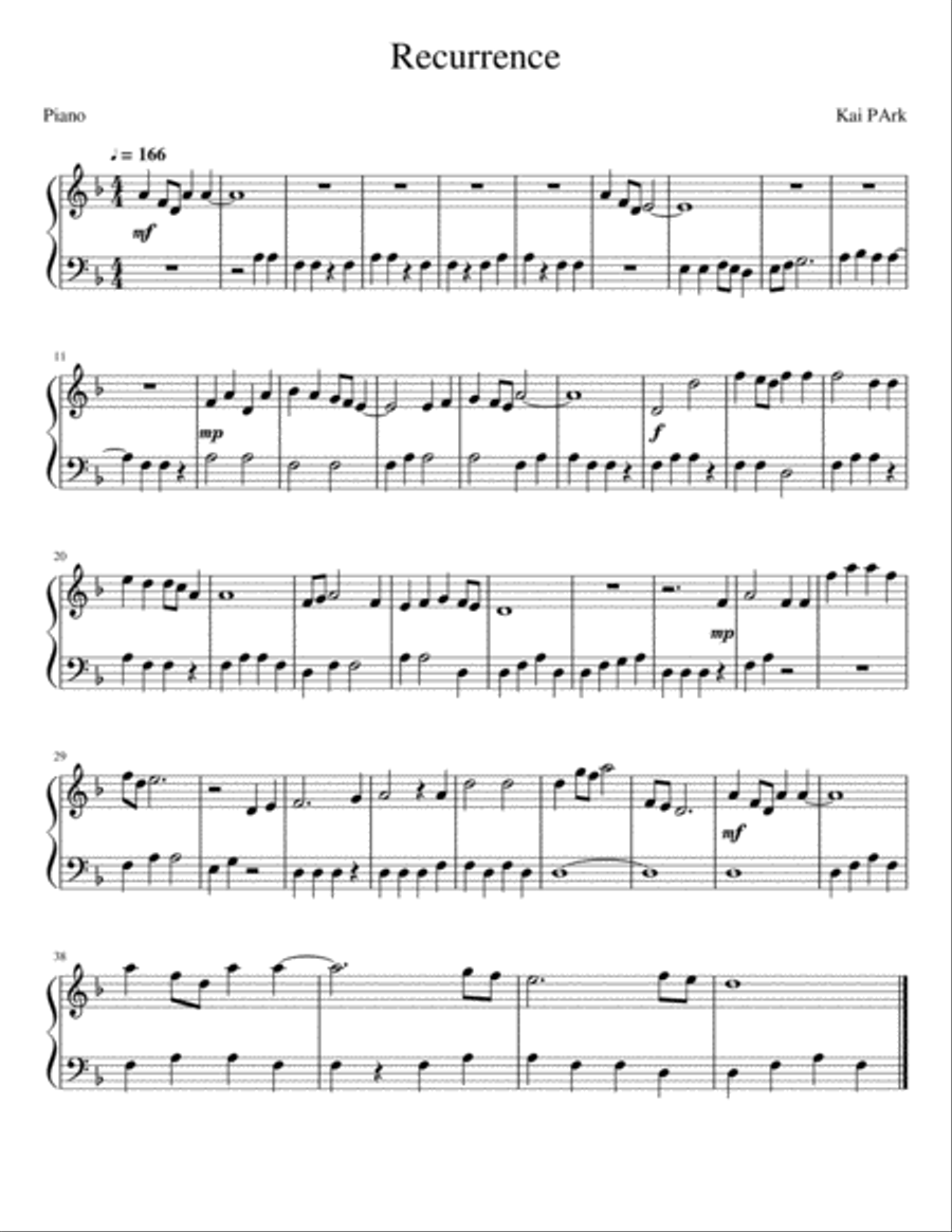 Recurrence Piano Solo scores gallery preview page 1