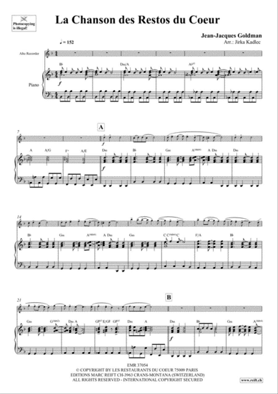 La Chanson des Restos du Coeur Alto Recorder scores gallery preview page 4