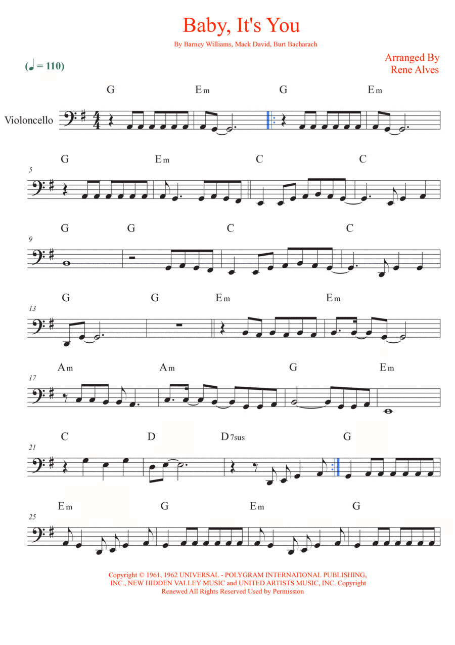 Baby, It's You Baby, It's You Cello Solo scores gallery preview page 1