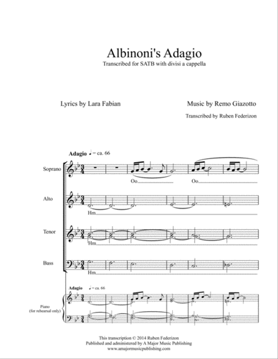 Albinoni's Adagio 4-Part scores gallery preview page 2