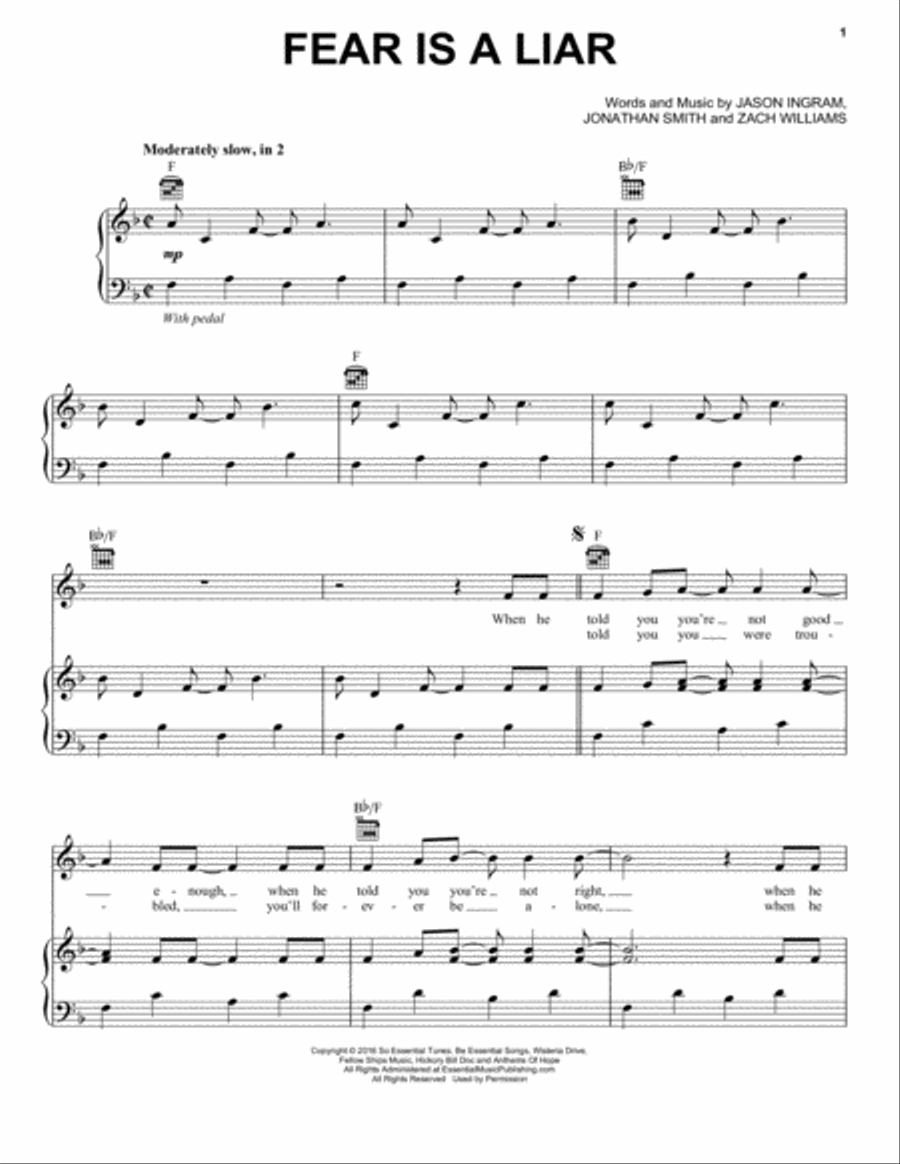 Fear Is A Liar Fear Is A Liar Piano, Vocal, Guitar scores gallery preview page 1