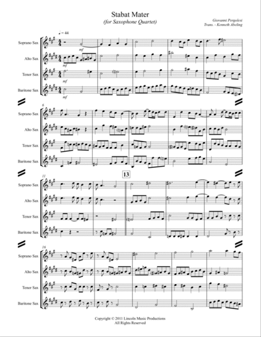 Pergolesi – Stabat Mater (for Saxophone Quartet SATB) Saxophone Quartet scores gallery preview page 2