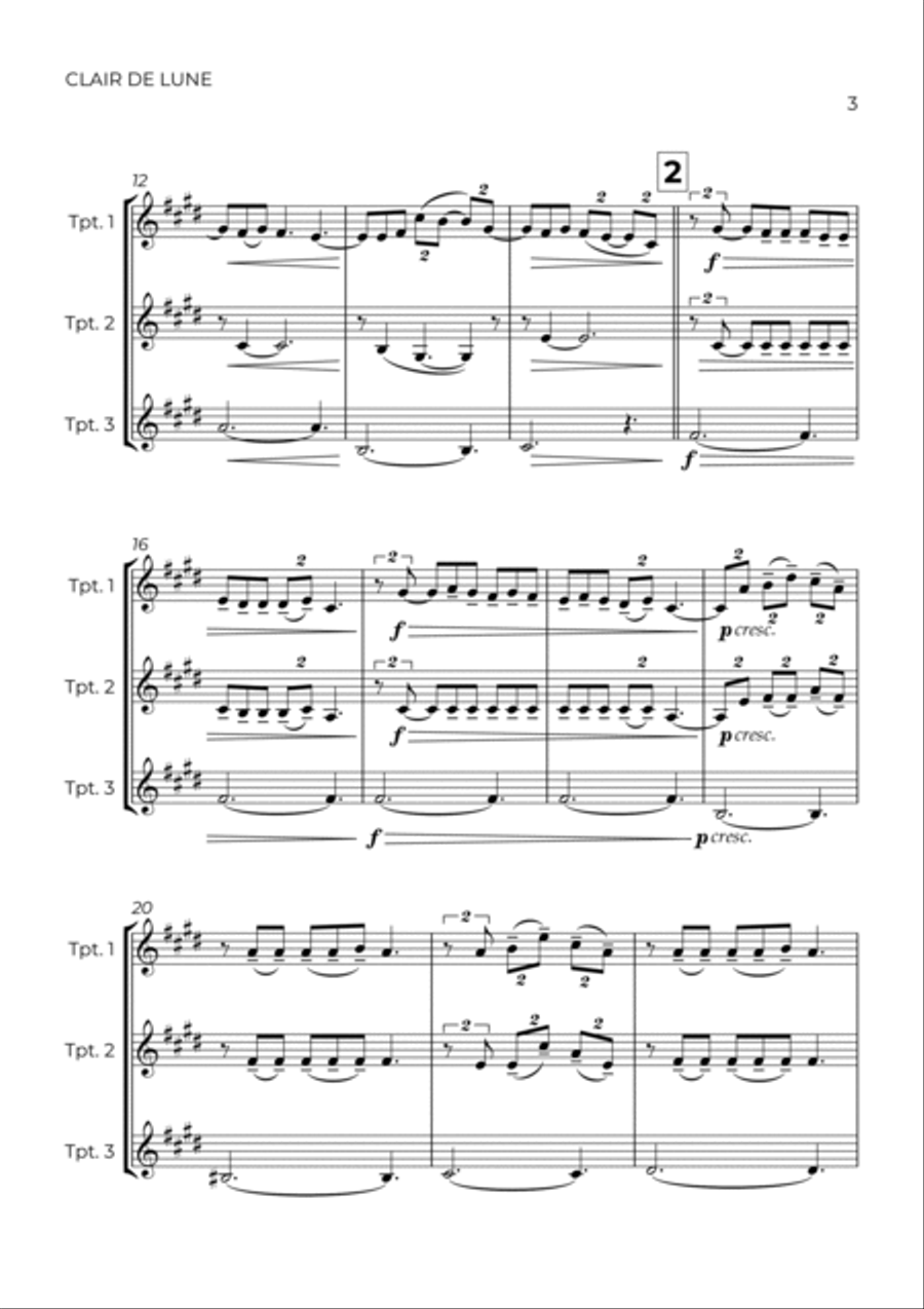 CLAIR DE LUNE - TRUMPET TRIO Trumpet Trio scores gallery preview page 3