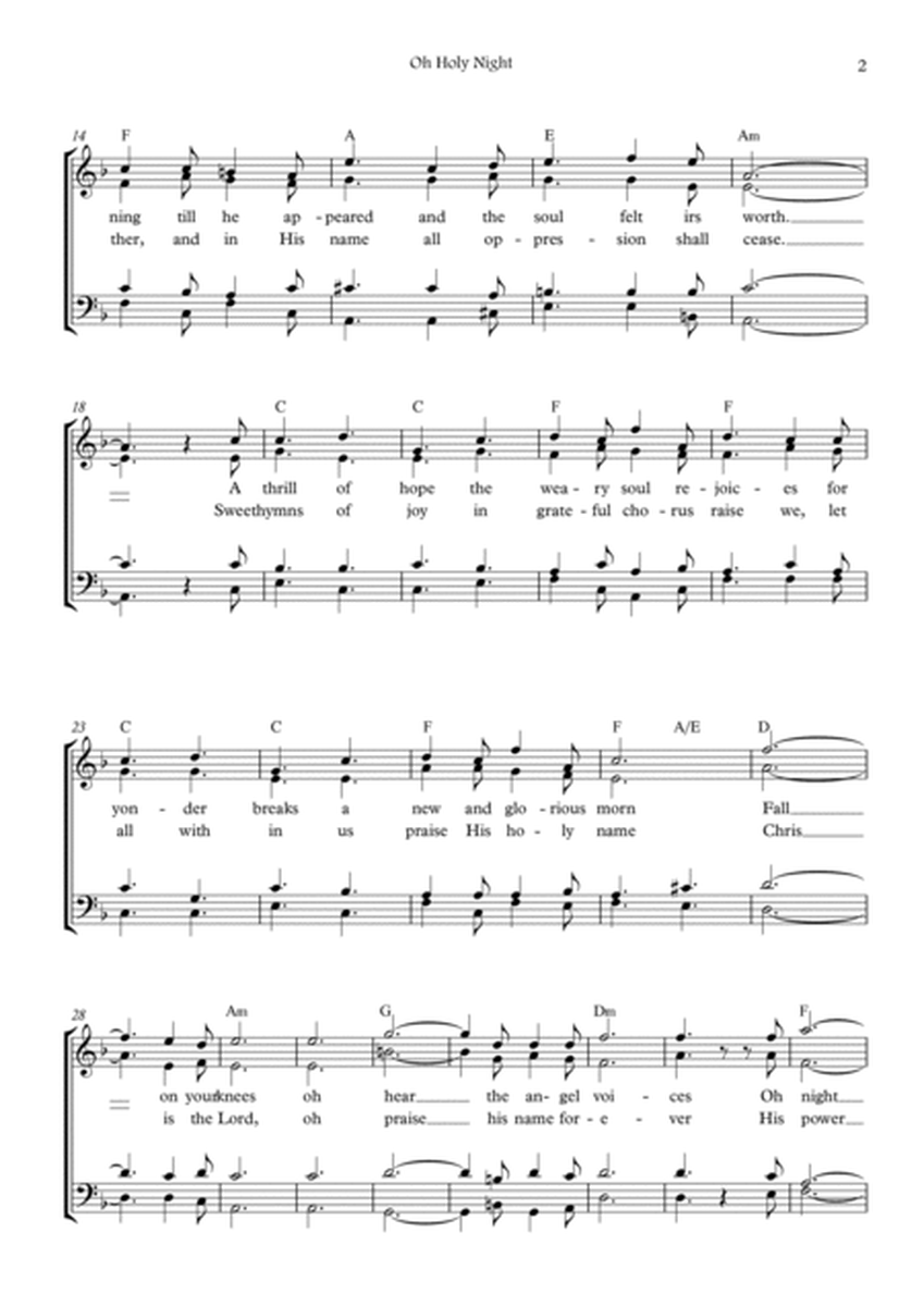 Oh Holy Night (F major - SATB - with chords - no piano - two staff) image number null