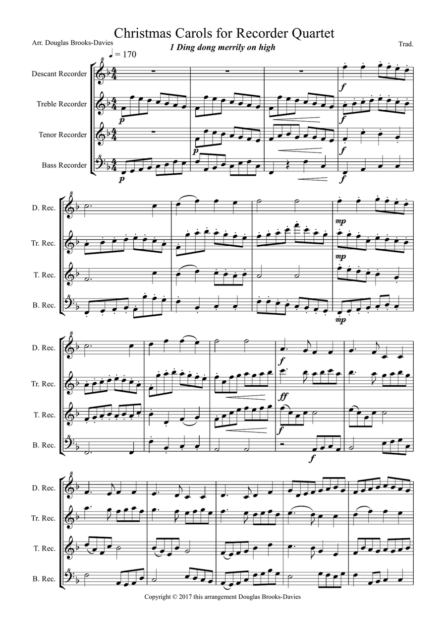 Christmas Carols for Recorder Quartet
