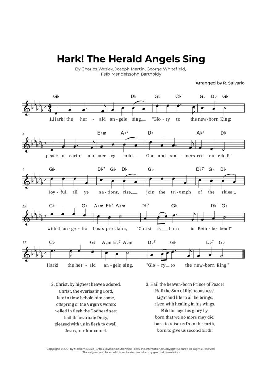 Hark! The Herald Angels Sing (Key of G-Flat Major) image number null