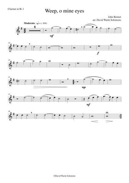 Weep, O mine eyes for clarinet quartet (3 B flat clarinets and 1 Bass clarinet) image number null