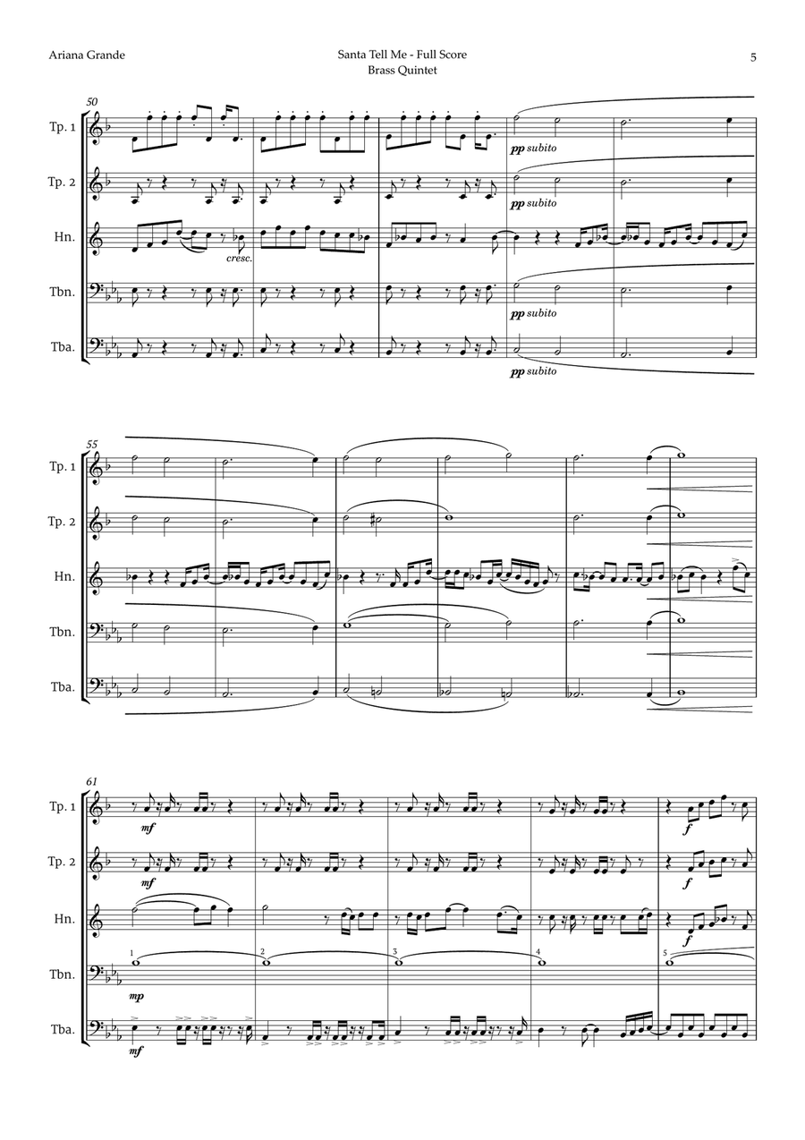 Santa Tell Me Brass Quintet scores gallery preview page 5