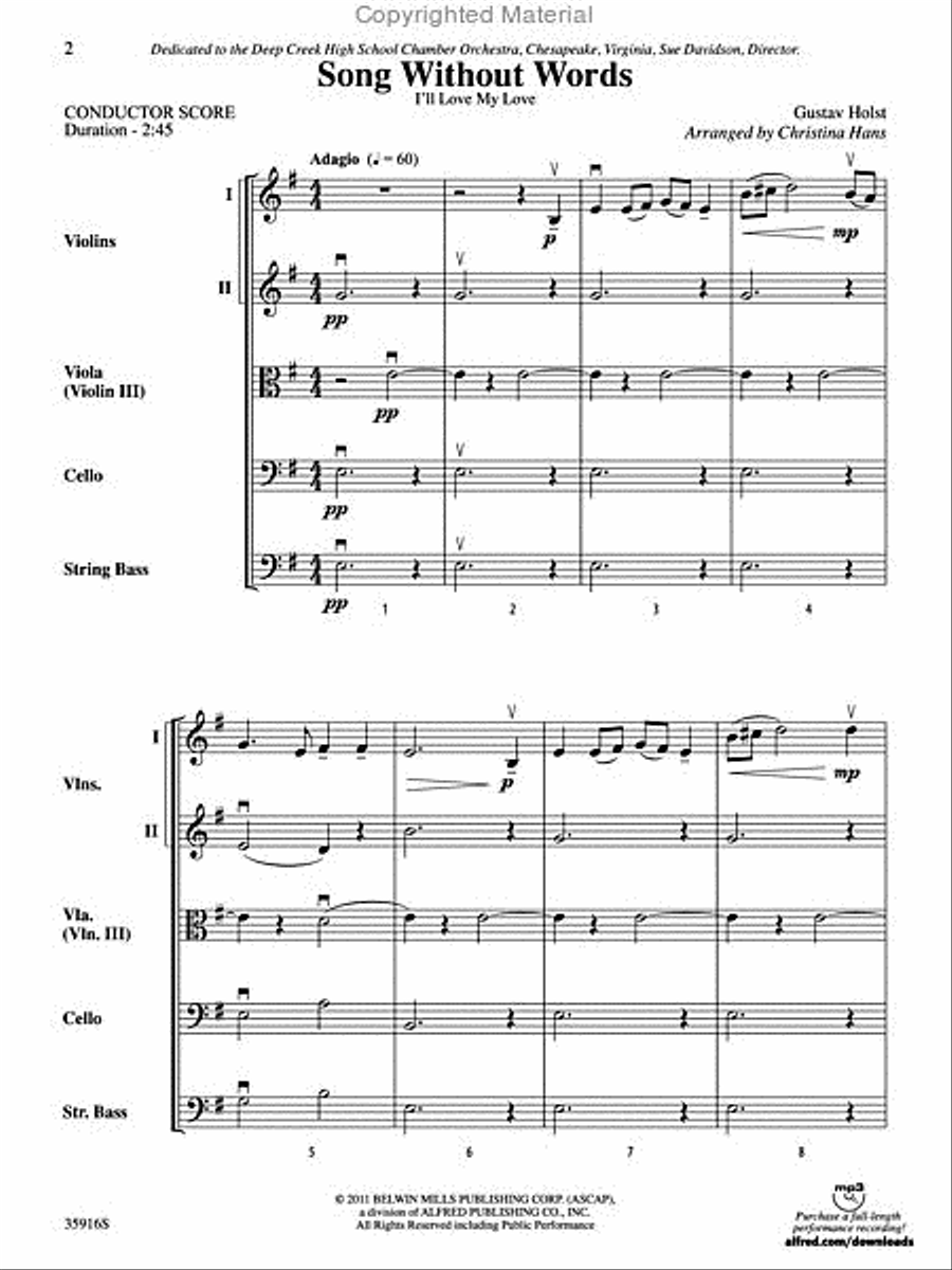 Song Without Words Song Without Words String Orchestra scores gallery preview page 2
