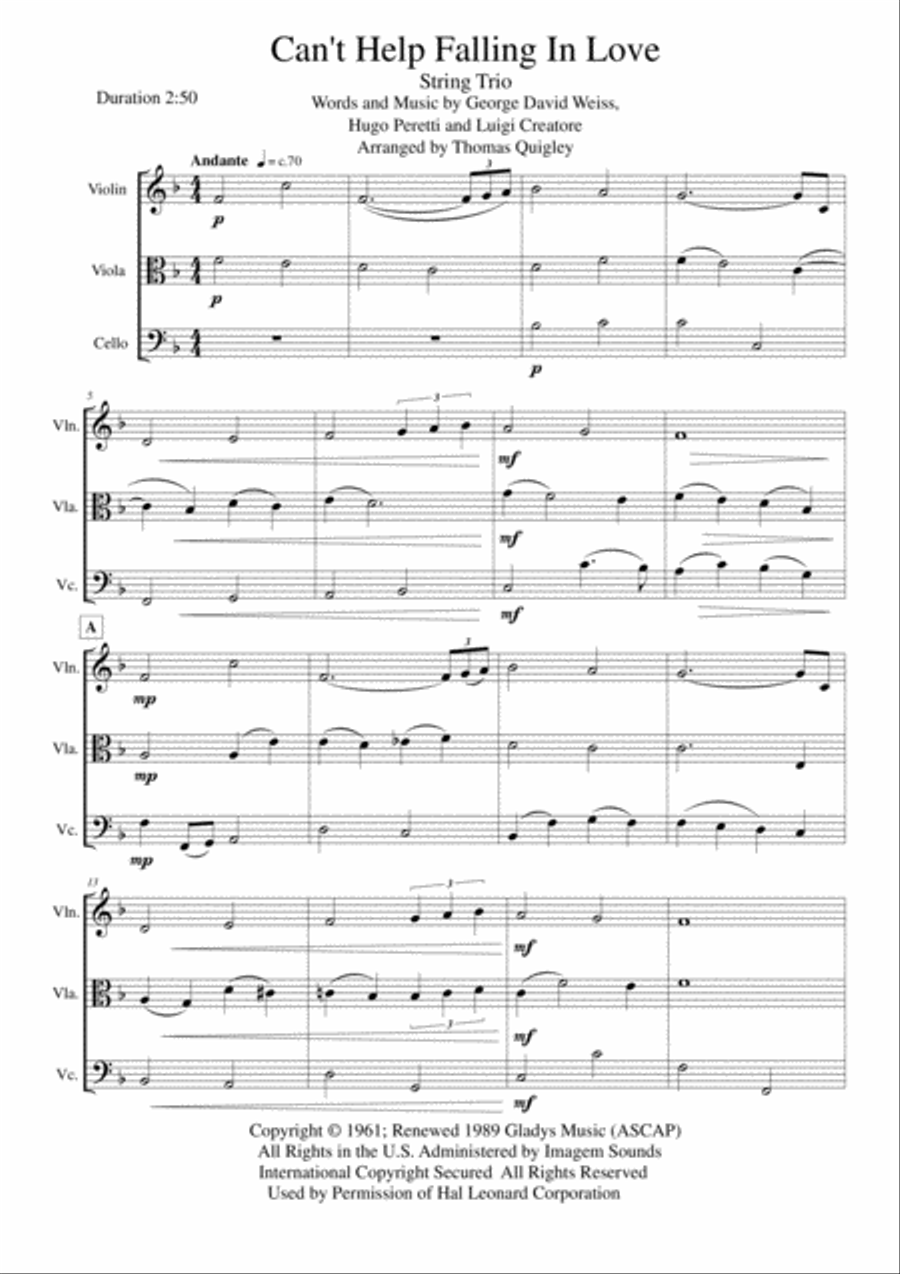 Can't Help Falling In Love String Trio scores gallery preview page 1