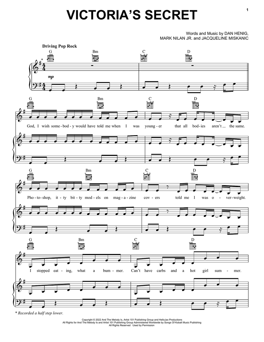 Victoria's Secret Piano, Vocal, Guitar scores gallery preview page 1