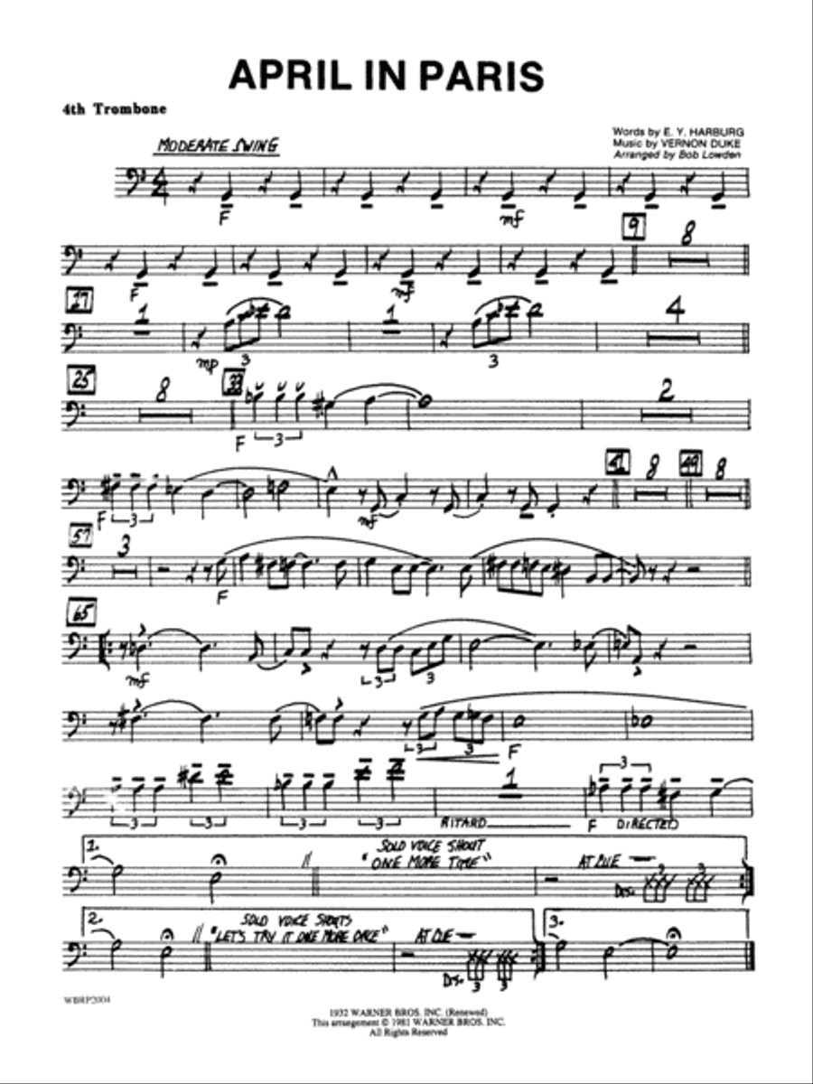 April in Paris: 4th Trombone Jazz Ensemble scores gallery preview page 1