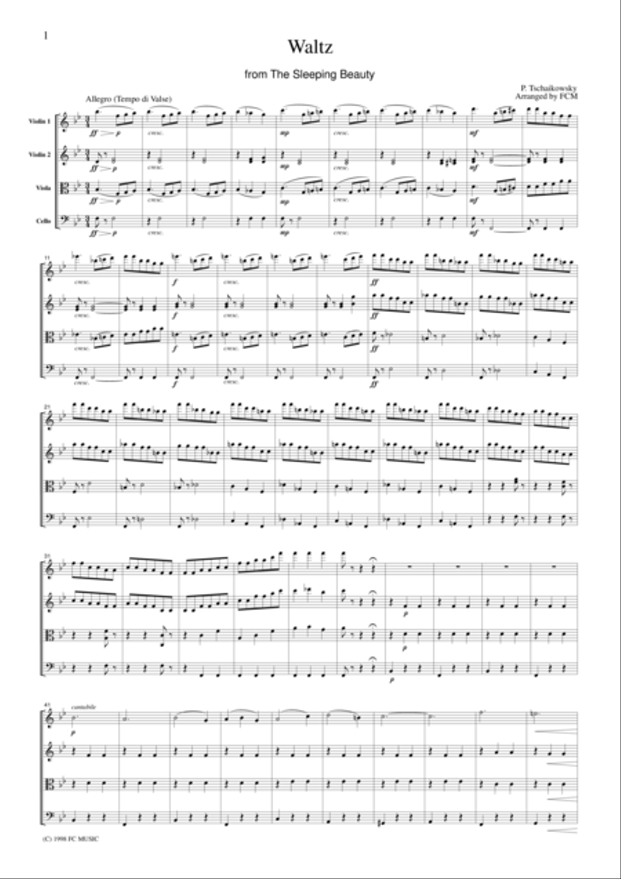 Tchaikowsky Waltz from The Sleeping Beauty, for string quartet, CT003 String Quartet scores gallery preview page 1