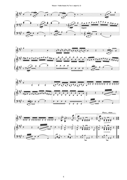 Mozart - Violin Sonata No.7 in A major K 12 for Violin and Piano - Score and Part image number null