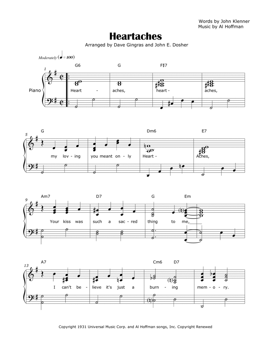 Heartaches Voice scores gallery preview page 1
