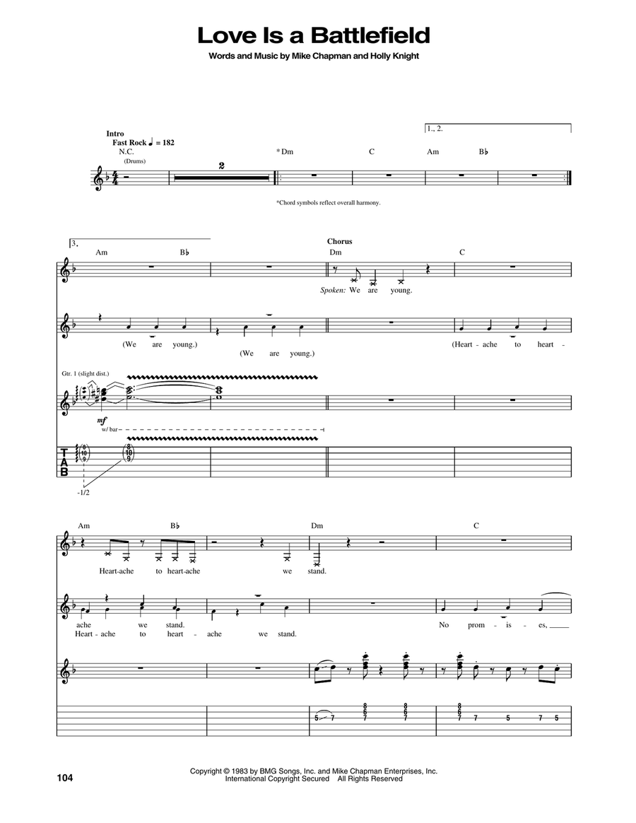 Love Is A Battlefield Acoustic Guitar scores gallery preview page 1